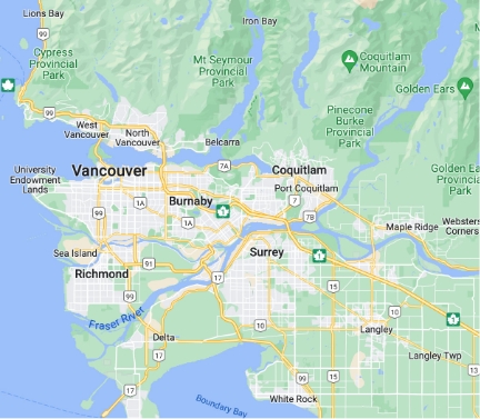 Map of APT rides location availability in Metro Vancouver